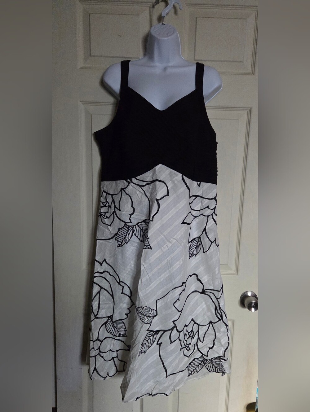 Catherines Black & White Floral Fit-and-Flare Dress Size 18W NWT